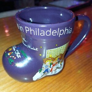 Philadelphia Holiday Purple Ceramic Mug - Boot Shape